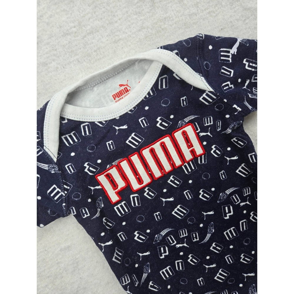 Baby Boys Puma Short Sleeve Bodysuit Navy Blue All Over Print 0-3M‎